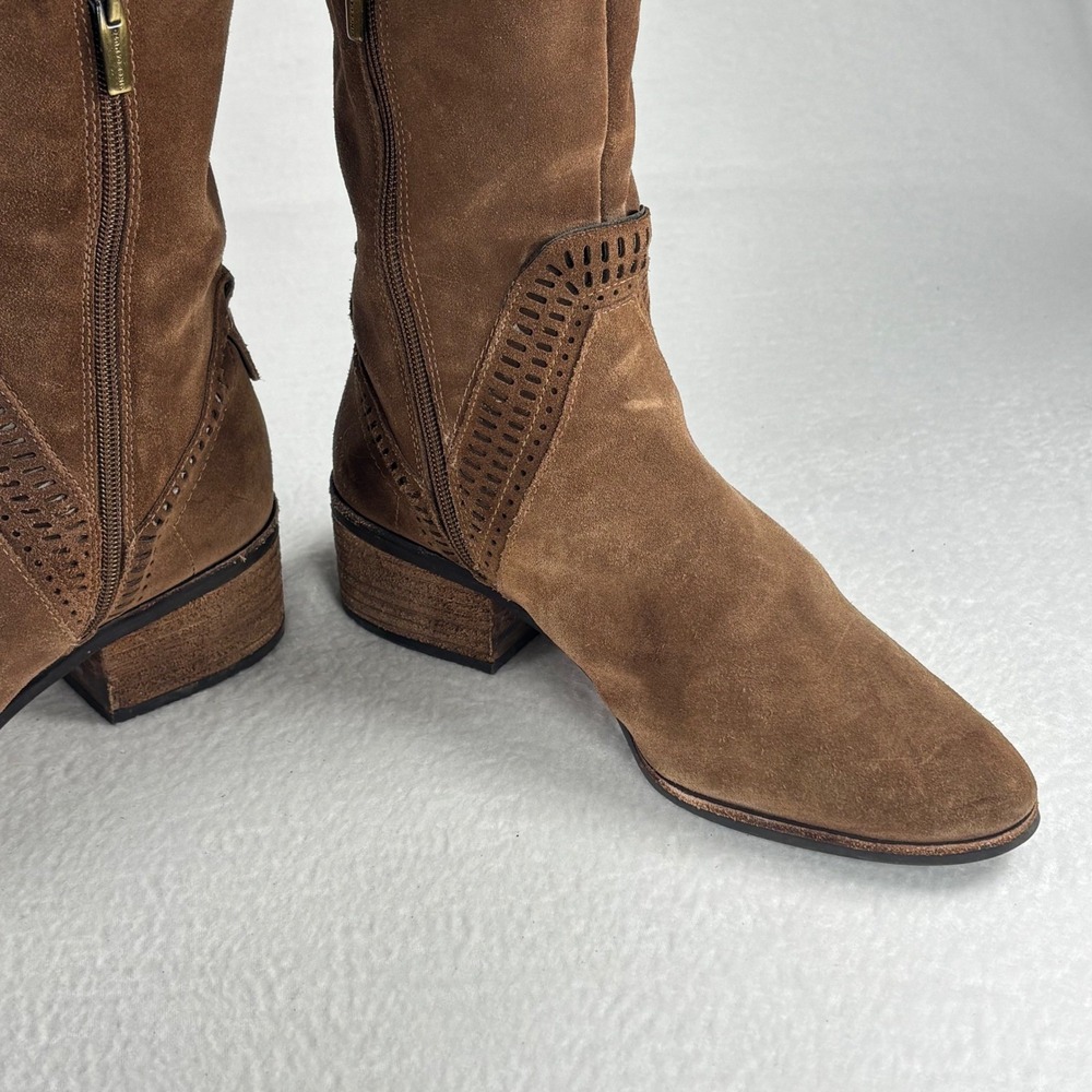 Vince Camuto Brown Suede Tall Riding Boots Sz 10 M Leather Equestrian Western - Picture 14 of 16